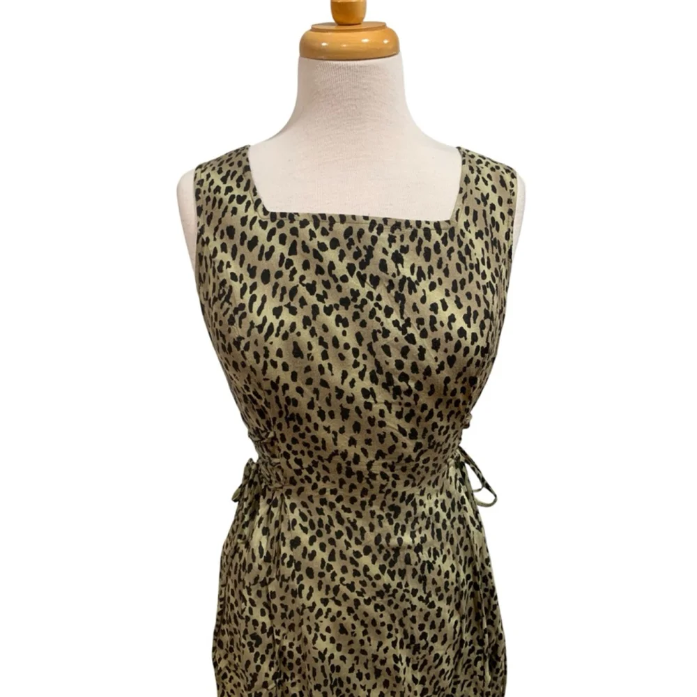Vntg 90’s Women's Olivia Rose Green & Black Leopard Print Midi Dress, Size 8 - Picture 2 of 8